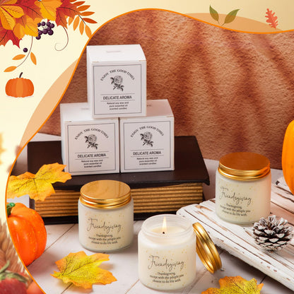 Conelist 3-Piece Thanksgiving Candles Set - 3.5 oz Soy Wax Glass Jars, Pumpkin Scented