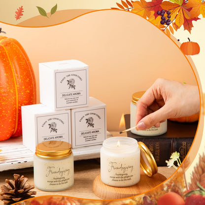Conelist 3-Piece Thanksgiving Candles Set - 3.5 oz Soy Wax Glass Jars, Pumpkin Scented