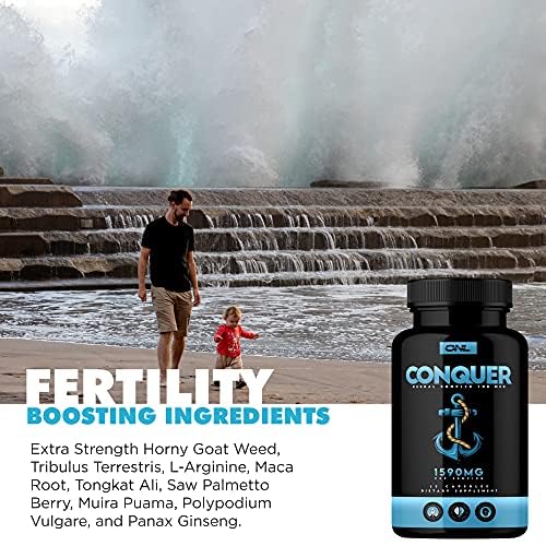 Conquer Men's Fertility Supplement - Testosterone Booster with Maca Root, Horny Goat Weed & Tribulus Terrestris - Male Fertility & Libido Support - 60 Count