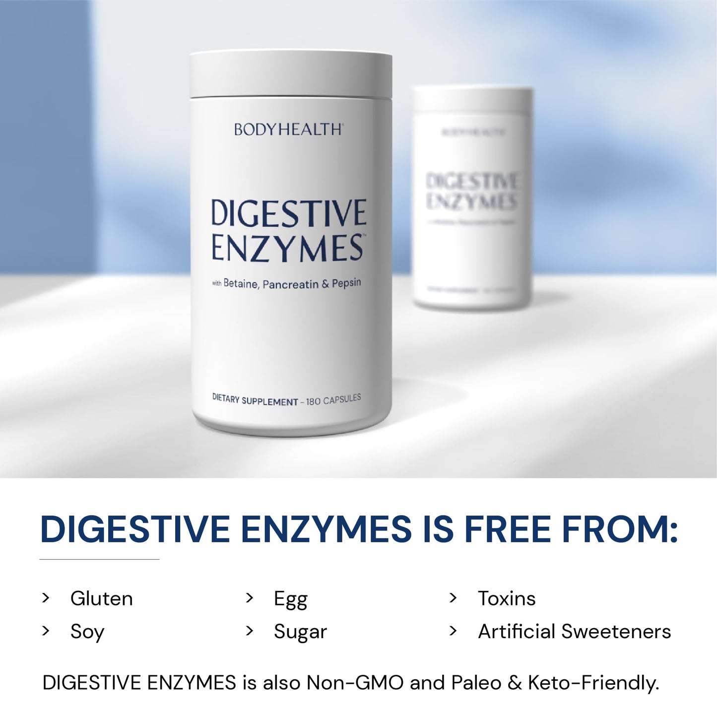 BodyHealth Digestive Enzymes – Full Spectrum Digestive Support (180 caps) with Probiotics