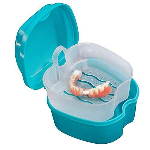 Coolrunner Denture Case with Strainer - Travel Denture Cup & Retainer Cleaning (Green)