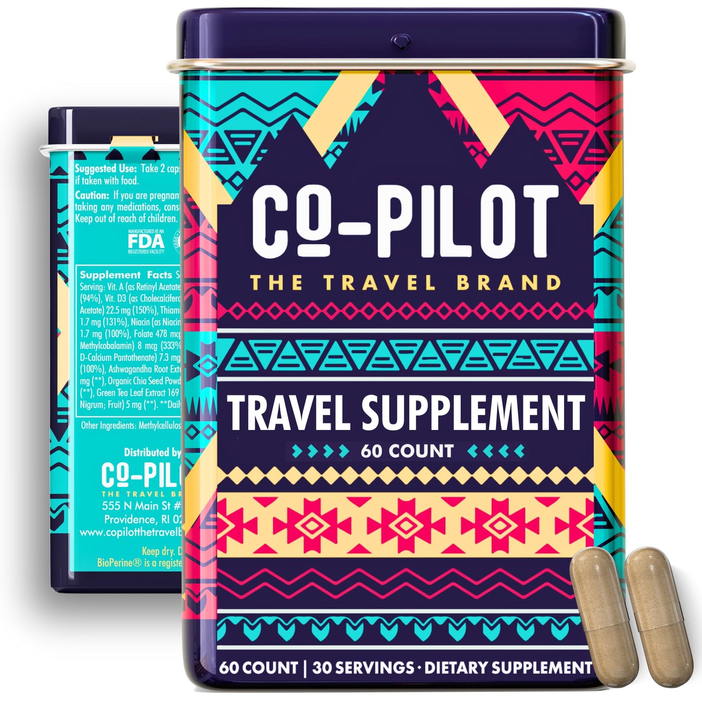 Co-Pilot Travel Vitamin: Jet Lag, Immunity, Digestion & Calm | Vegan, 60 Count