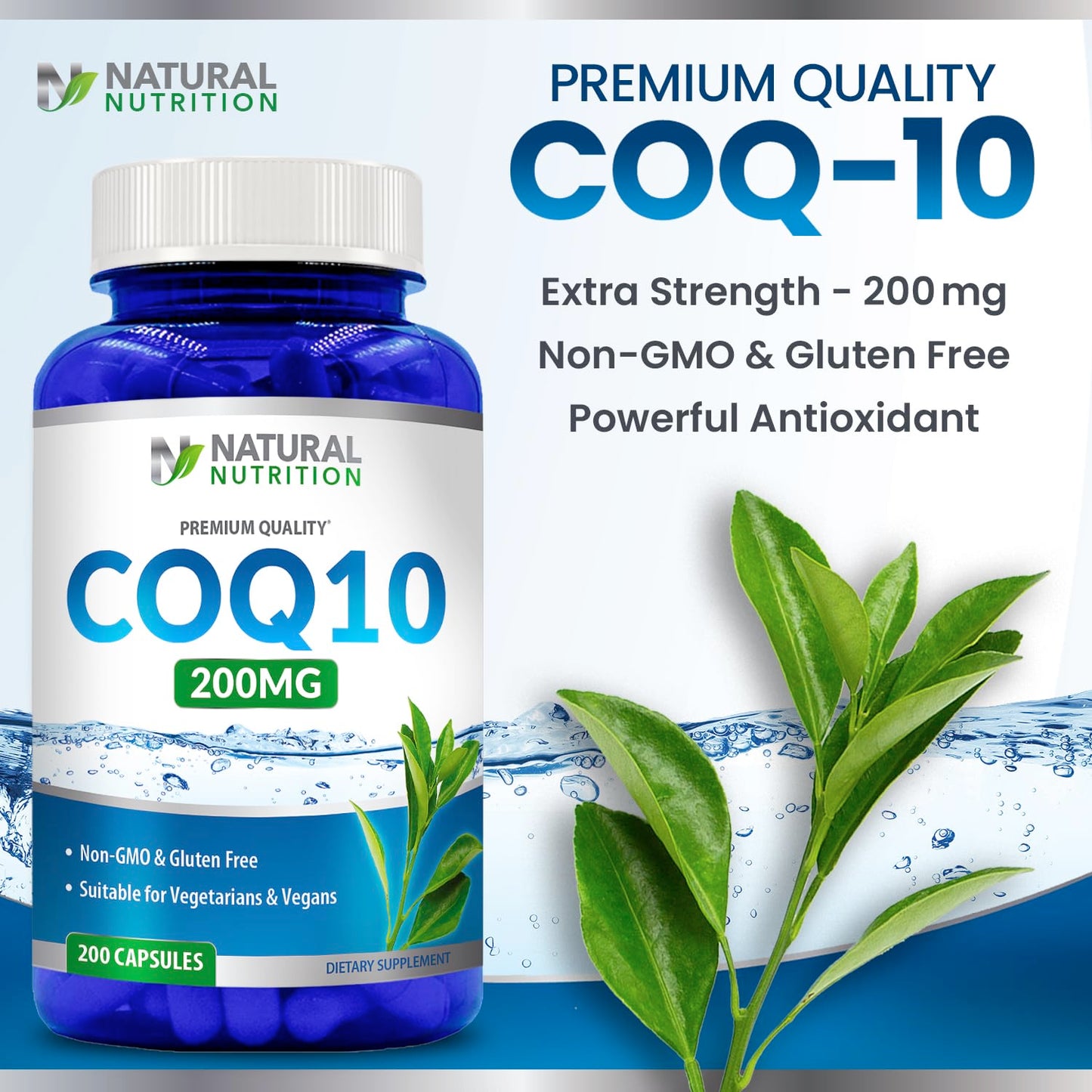 Generic Natural CoQ10 200mg – 200 Capsules, Quick Absorption | Gluten Free & Non-GMO