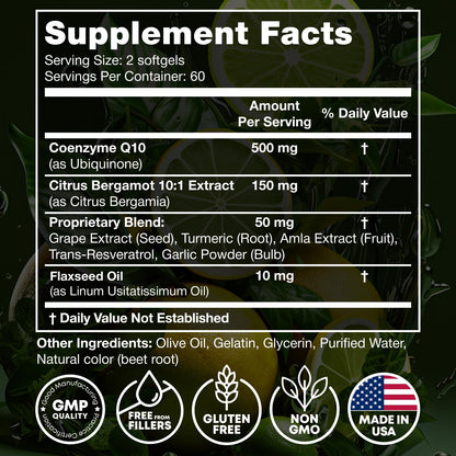 High Absorption CoQ10 500MG - 120 Softgels for Heart Health & Energy Production