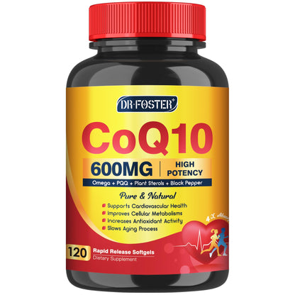 CoQ10 600 mg Softgels – Coenzyme Q10 Supplement with Omega-3, PQQ & Vitamin E | 60 Servings