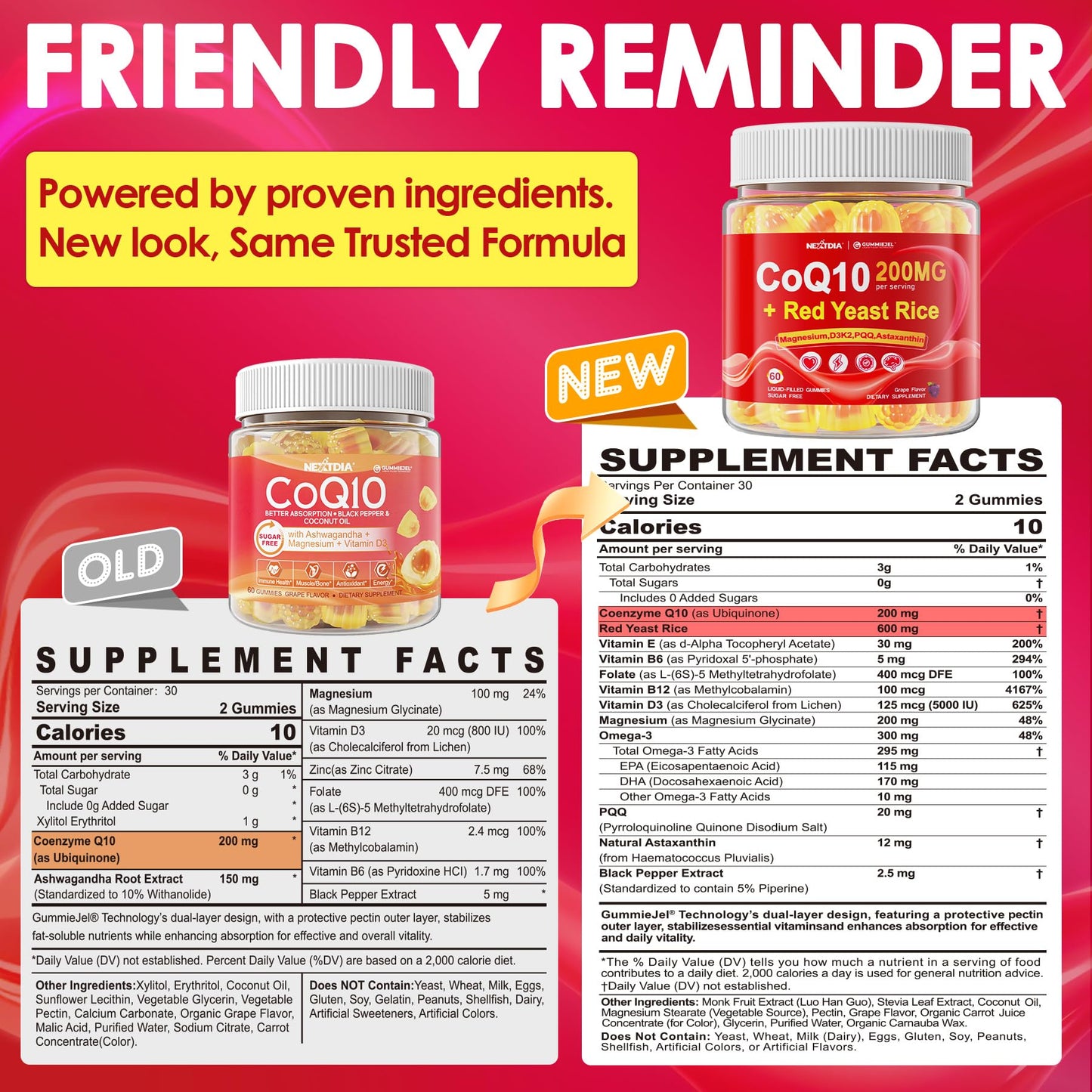 CoQ10 Gummies 200mg Ultra High Absorption with Red Yeast Rice, Omega-3 & B Vitamins