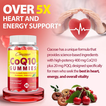 CoQ10 Gummies with PQQ 400 mg – High Potency, Cherry Flavor, 120 Vegan Gummies