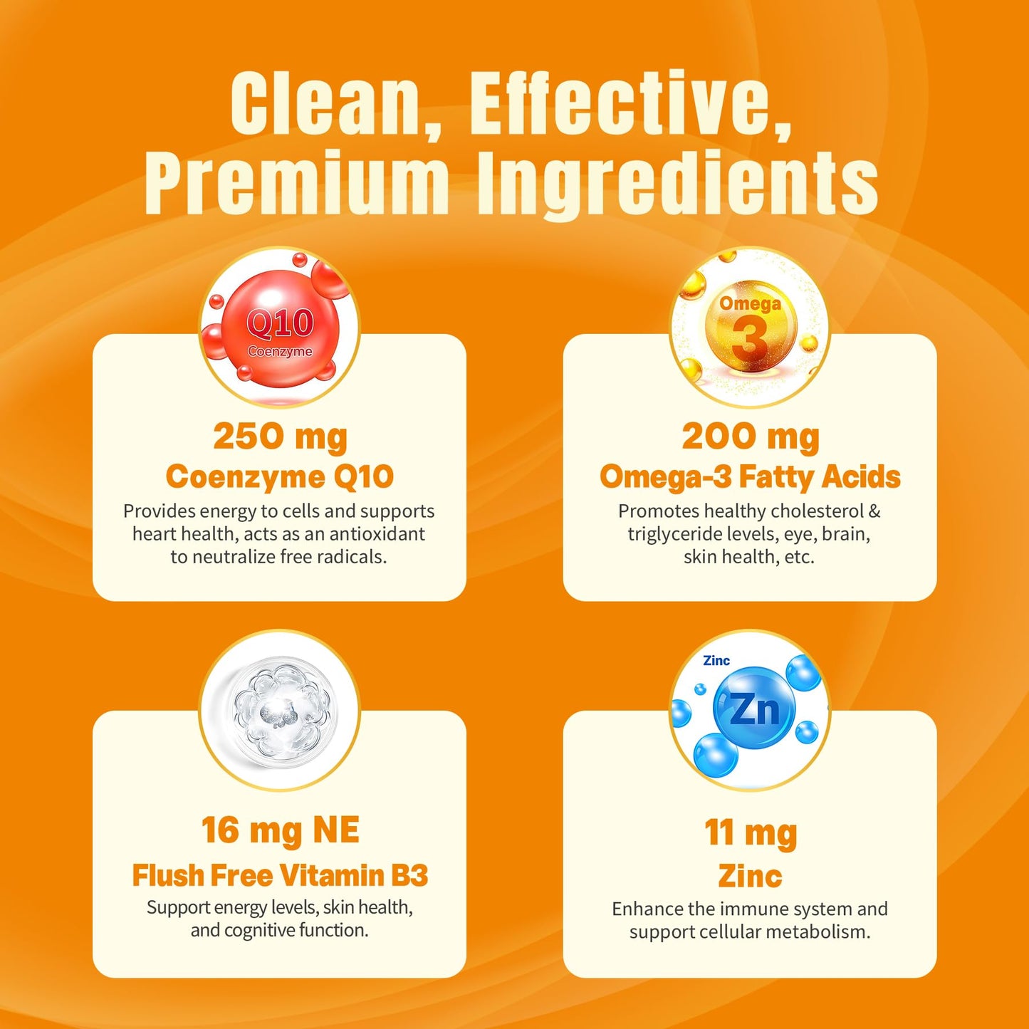 Sugar-Free CoQ10 Gummies 250mg / 500mg | Omega-3 EPA + DHA, Vitamin B3 & Zinc | Vegan 60-Count | Heart Health & Cellular Energy