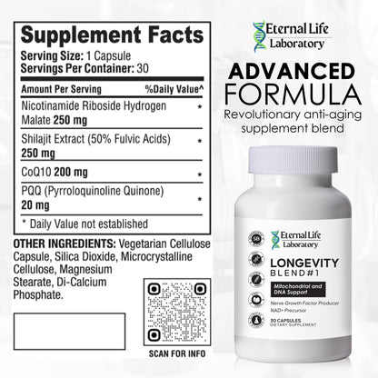 NAD+ Supplement with CoQ10, NR, PQQ & Shilajit – Anti-Aging Longevity Blend (30 Veggie Capsules)