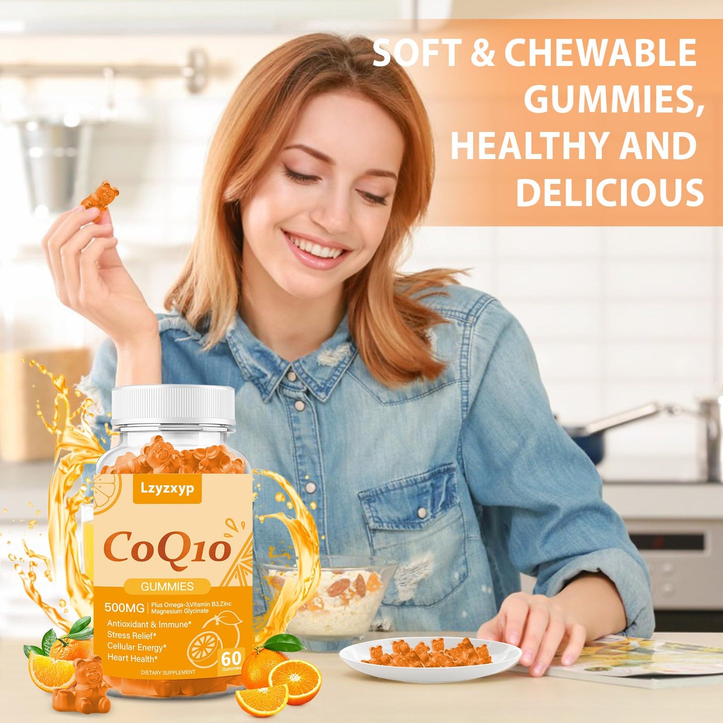 CoQ10 Oranges Gummies 500mg – 3X Absorption | Heart Health, Cellular Energy & Antioxidants | Vegan, Non-GMO 60 Ct