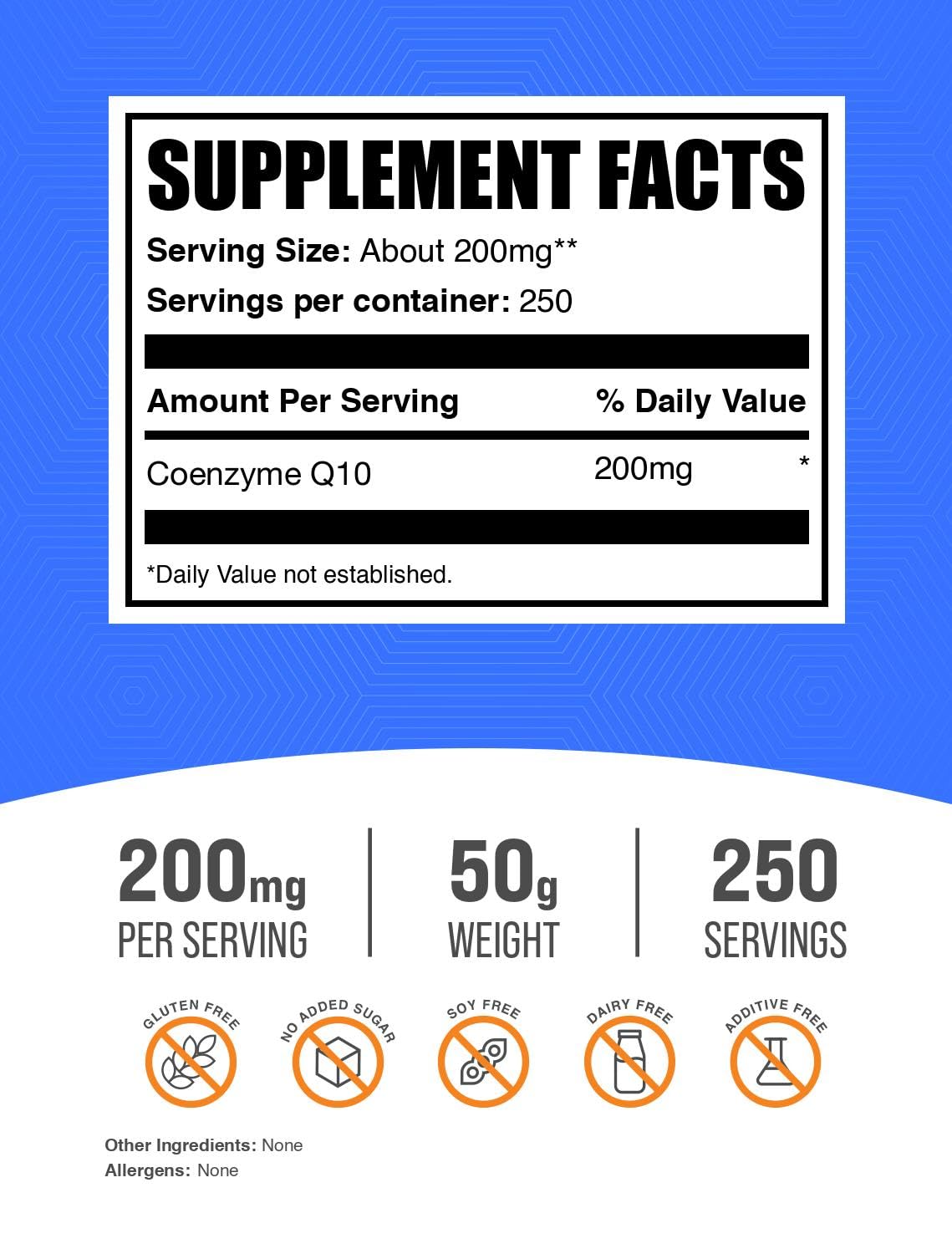 Coenzyme Q10 Powder 200mg - Gluten Free, 50g | BulkSupplements
