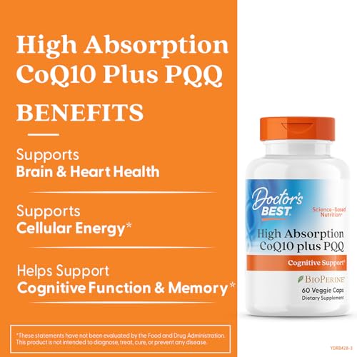 Doctor's Best High Absorption CoQ10 + PQQ – BioPerine, 60 Veggie Caps – Vegan & Non-GMO