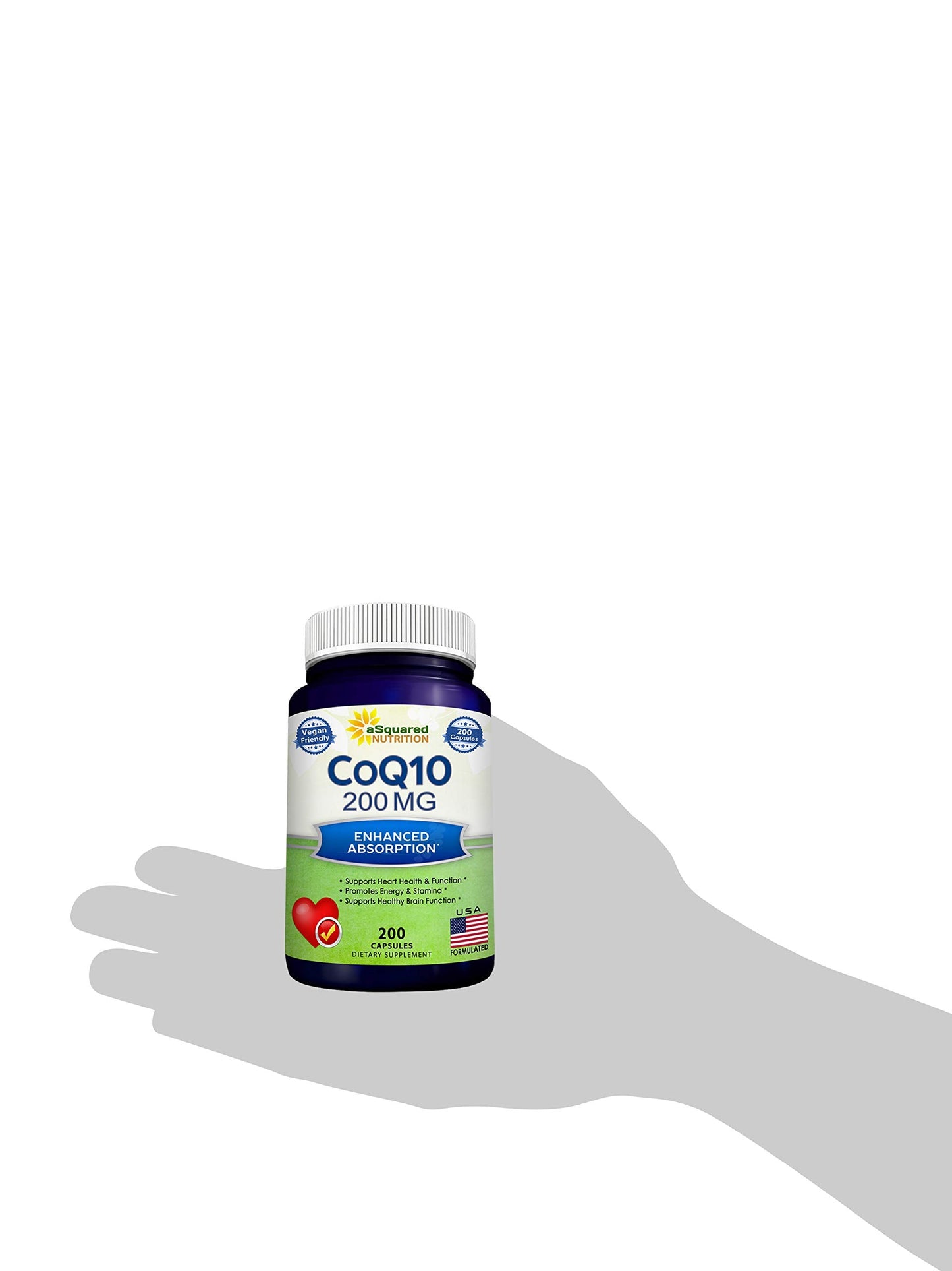 aSquared Nutrition CoQ10 (200 Capsules, 200mg) – High-Absorption Vegan CoQ10 (Ubiquinone) Supplement