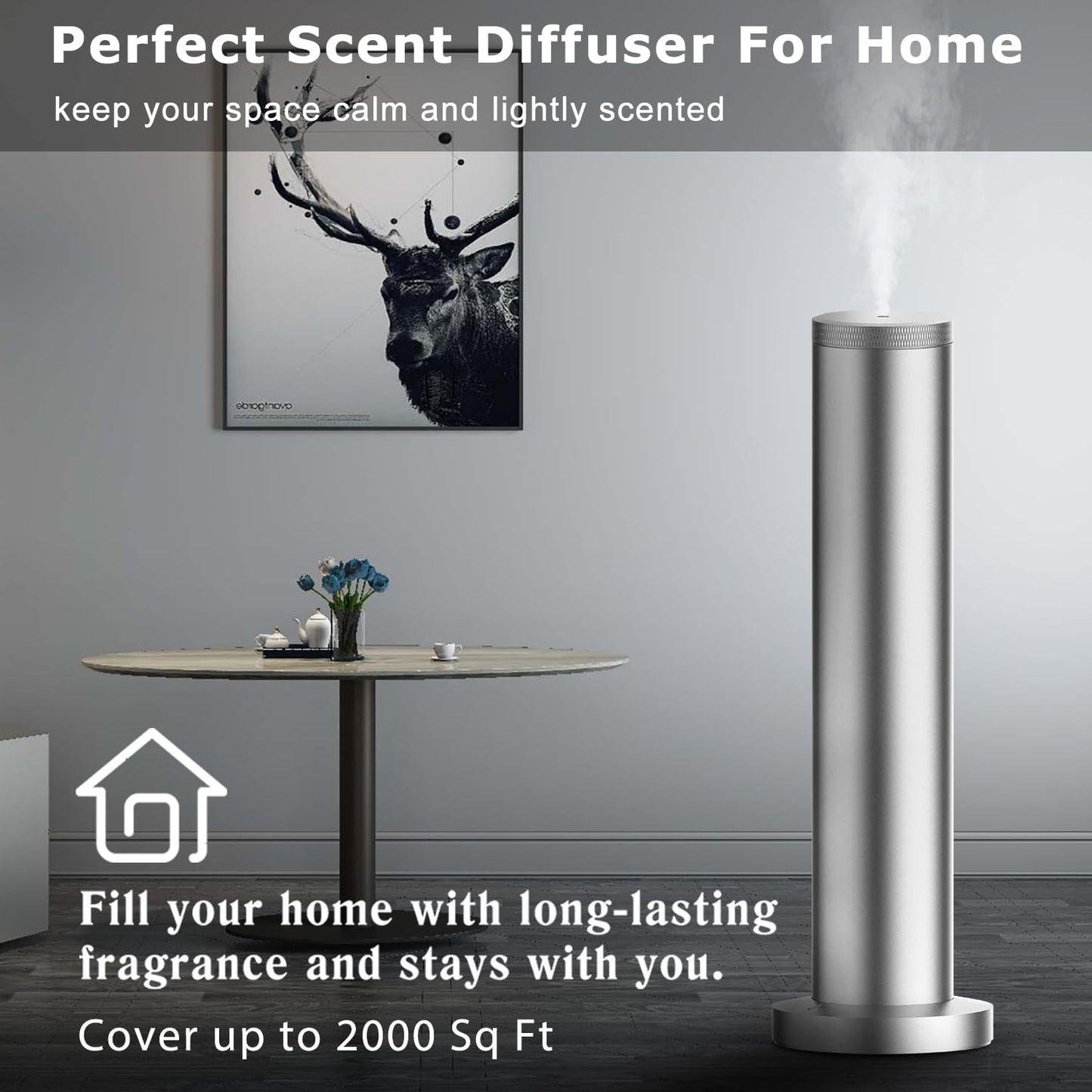 2025 Upgraded Cordless Rechargeable Diffuser with Bluetooth App Control - Large Room Scent Diffuser (Silver)