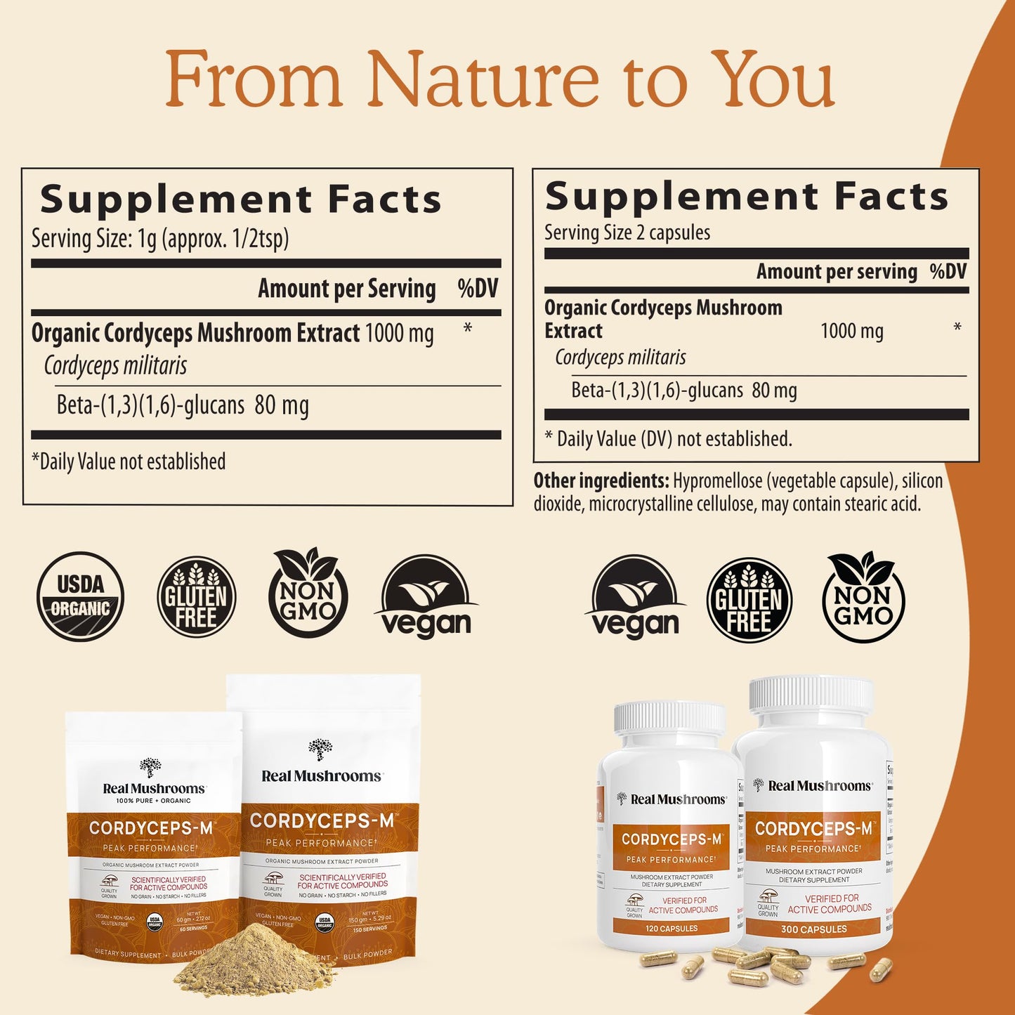 Cordyceps Capsules | Real Mushrooms 8% Beta-Glucans | Vegan & Non-GMO | 120 ct