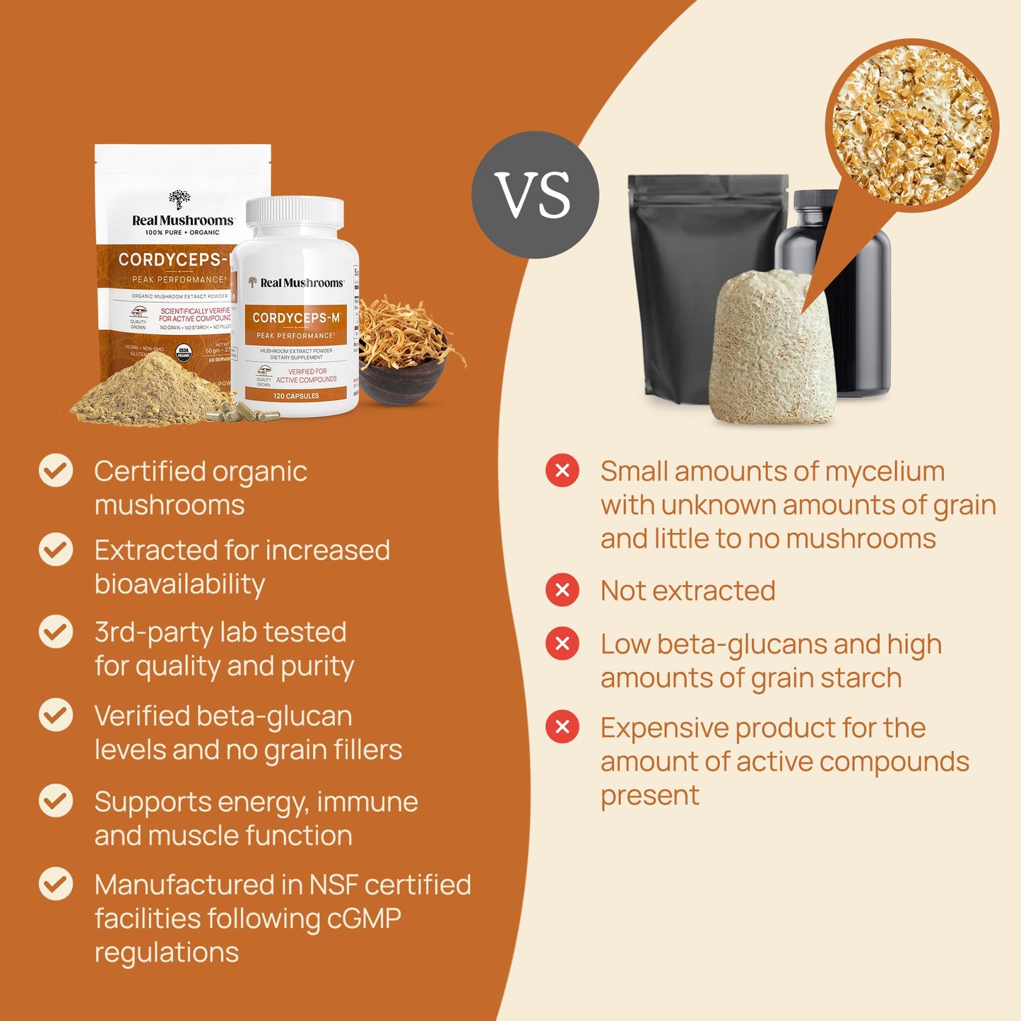 Cordyceps Mushroom Powder - Real Mushroom, Organic, Vegan & Non-GMO | 150 Servings