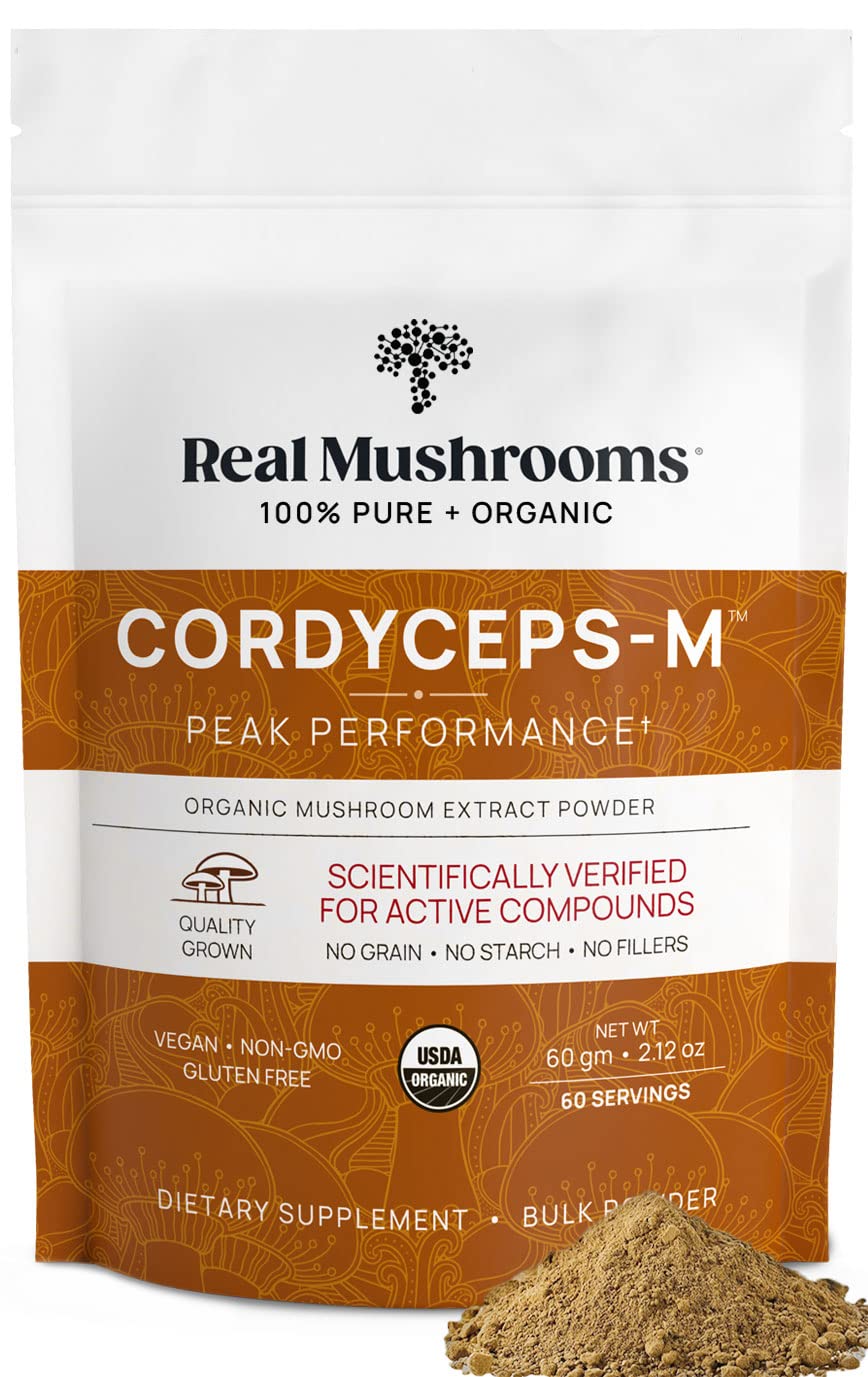 Real Mushrooms Cordyceps Mushroom Powder – Organic Cordyceps Mushroom Powder, Beta Glucans, Non-GMO, Vegan, 60 Servings