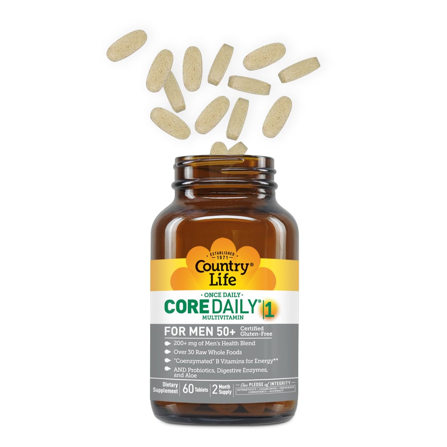 Country Life CORE DAILY-1 Multivitamin for Men 50+ – Gluten Free, Energy & Immune Support | 60 Tablets