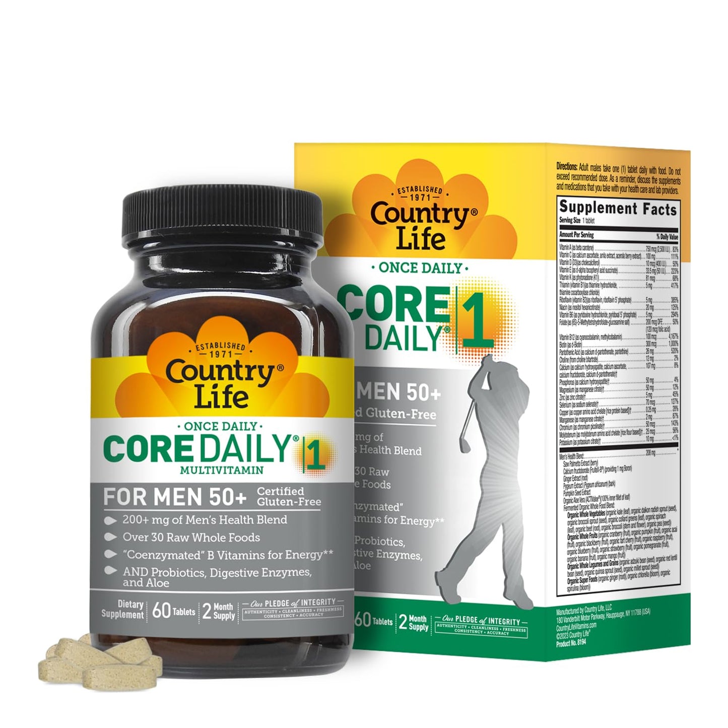 Country Life CORE DAILY-1 Multivitamin for Men 50+ – Gluten Free, Energy & Immune Support | 60 Tablets