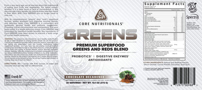 Core Nutritionals Greens | Premium Reds & Greens Blend | 30 Servings (Chocolate Decadence)