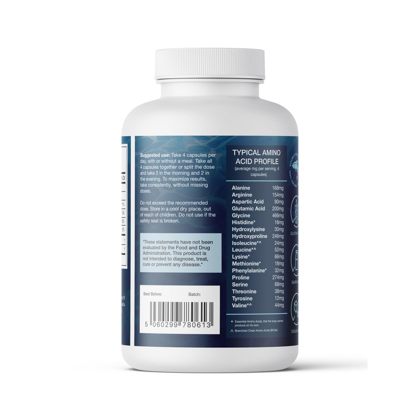 CORREXIKO Marine Collagen Supplement - 1800mg per Serving | Hair, Skin & Nails - 120 Capsules