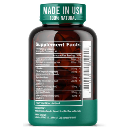 Cortisol Reducer & Adrenal Support – Ashwagandha KSM-66, L-Theanine