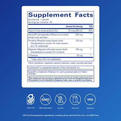 Pure Encapsulations Cortisol Calm with Ashwagandha & L-Theanine — Stress Support & Restful Sleep (60 Capsules)