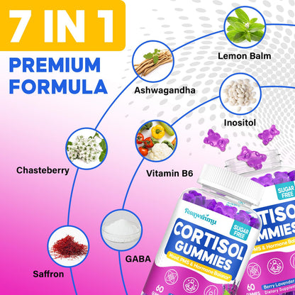 Cortisol Reducer for Women – Ashwagandha, GABA, Saffron, 60 Vegan Gummies