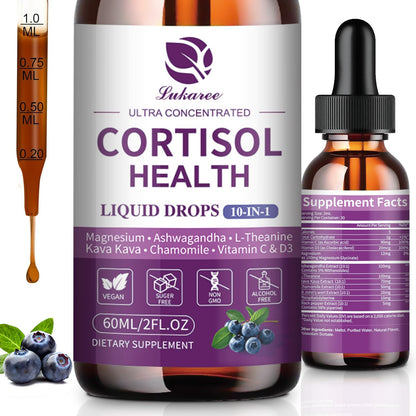 Cortisol Supplements for Women & Men | 10-in-1 Detox Manager, Blueberry (2 fl oz)