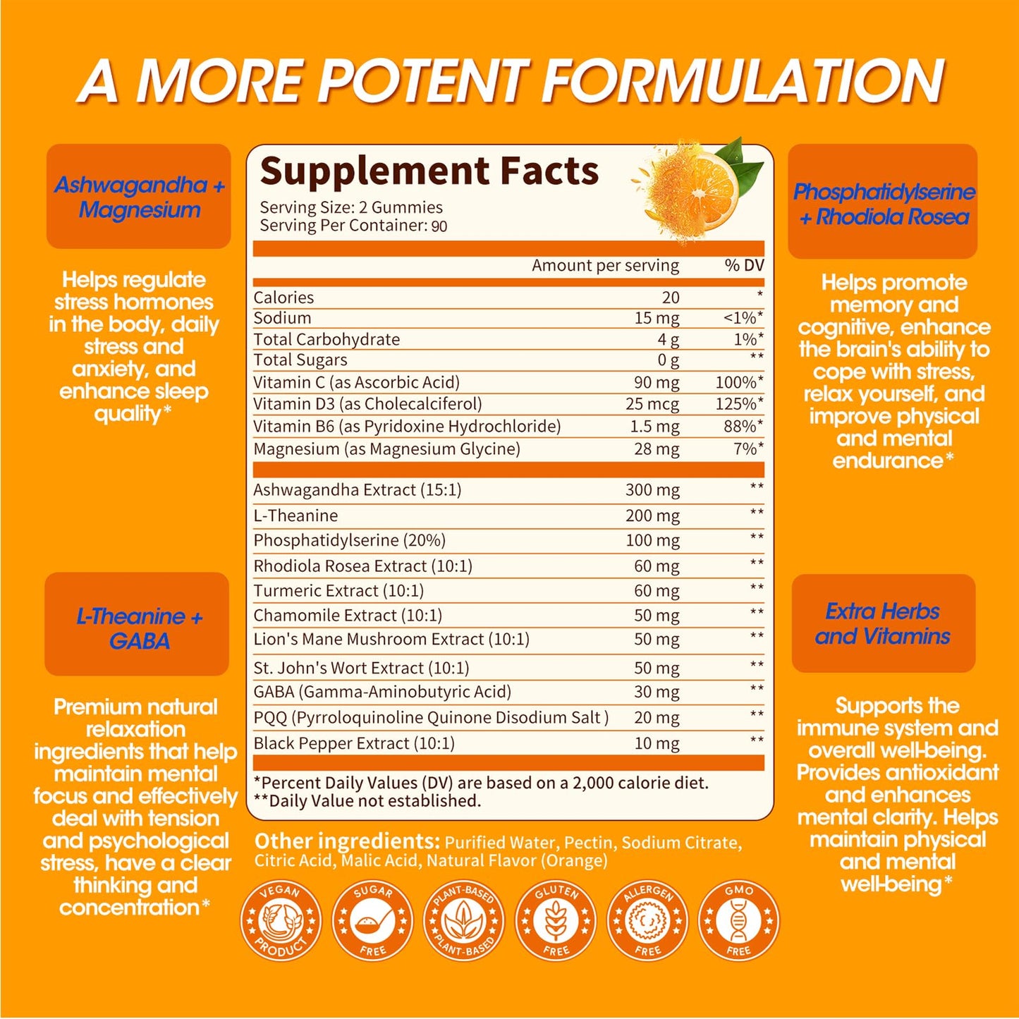 15-in-1 Cortisol Gummies for Women & Men – Vegan, Ashwagandha, L-Theanine, 90ct