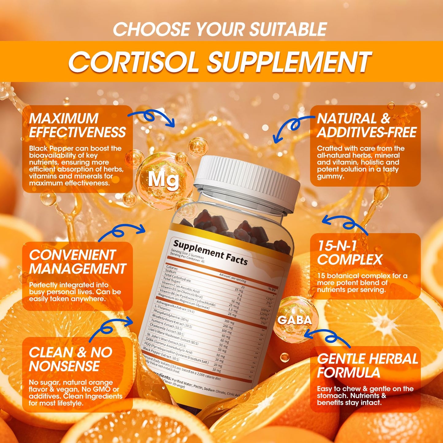 Cortisol Gummies 15-in-1 for Mood, Sleep & Focus – Vegan 180-Count