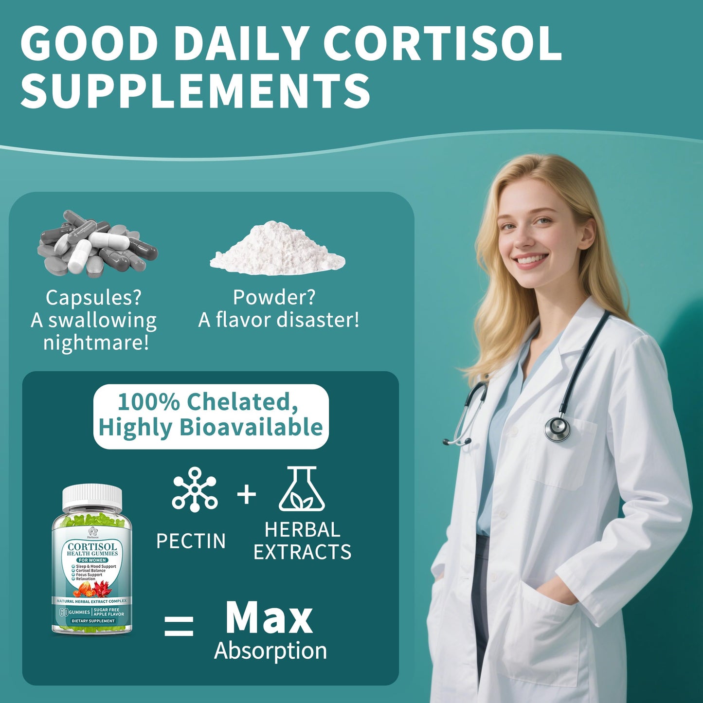 Cortisol Gummies for Women – Hormone Balance & Stress Support | 60 Vegan Gummies