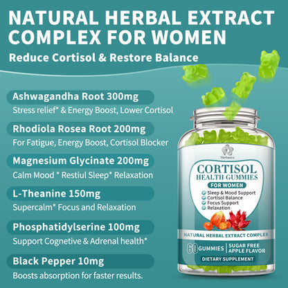 Cortisol Gummies for Women – Hormone Balance & Stress Support | 60 Vegan Gummies