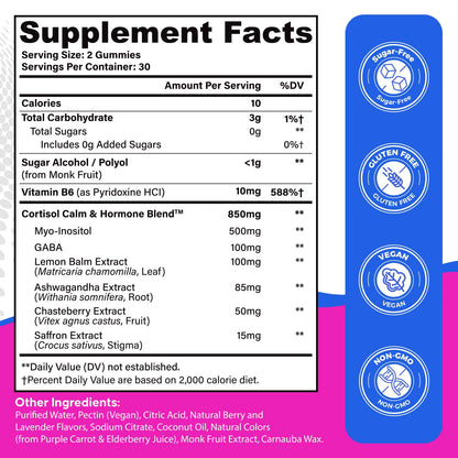 Cortisol Reducer for Women – Ashwagandha, GABA, Saffron, 60 Vegan Gummies