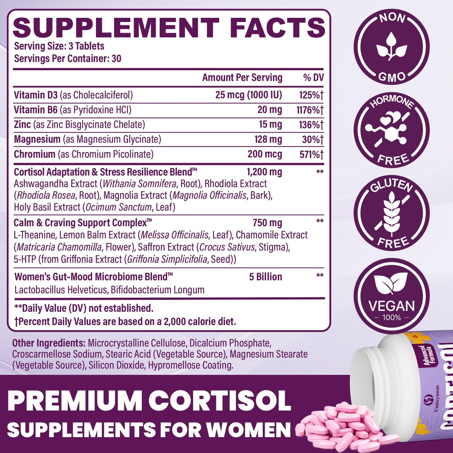 Cortisol Supplements for Women – 16-in-1 Detox with Magnesium, Ashwagandha, L-Theanine & Probiotics | 90 Tablets