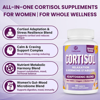 Cortisol Supplements for Women – 16-in-1 Detox with Magnesium, Ashwagandha, L-Theanine & Probiotics | 90 Tablets