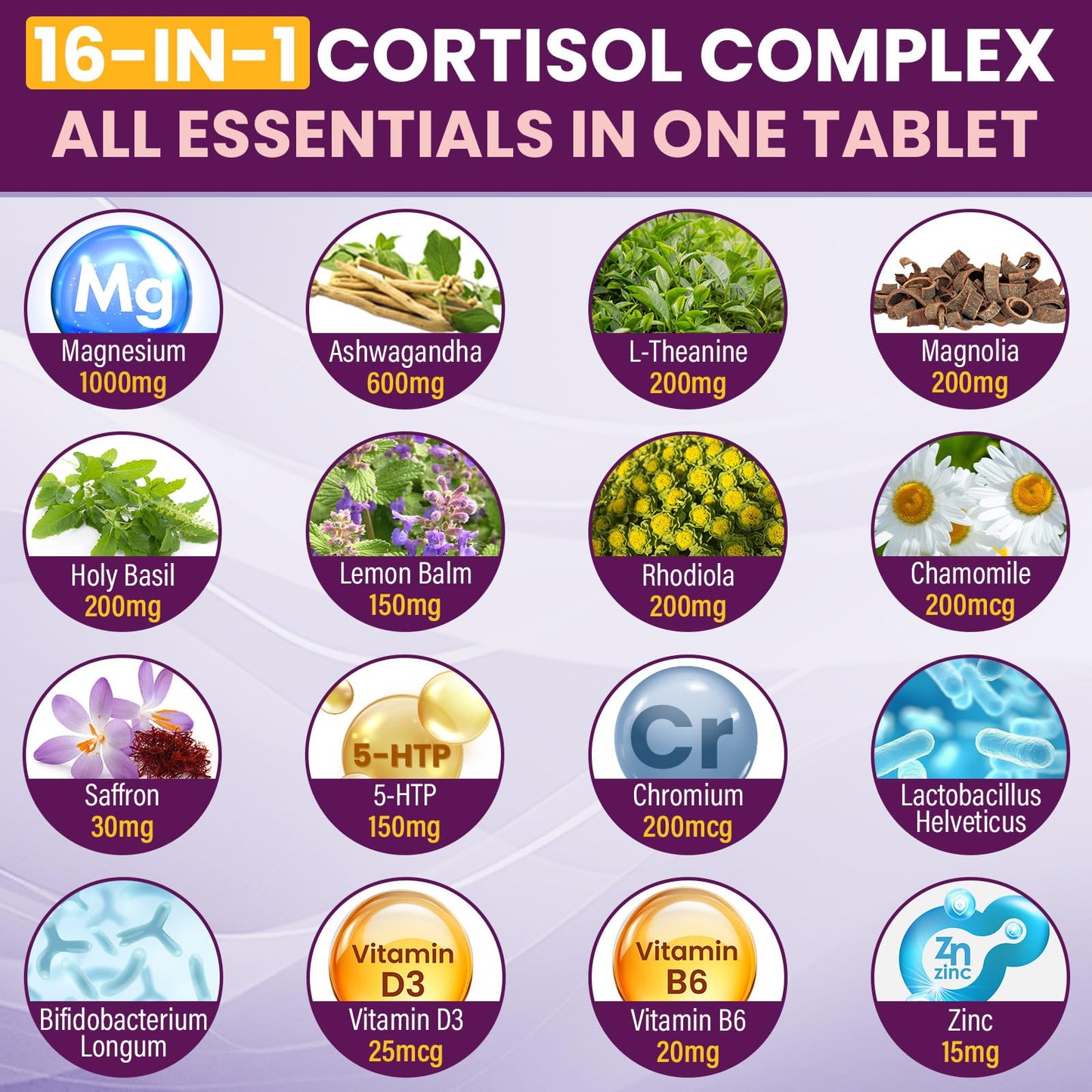 Cortisol Supplements for Women – 16-in-1 Detox with Magnesium, Ashwagandha, L-Theanine & Probiotics | 90 Tablets