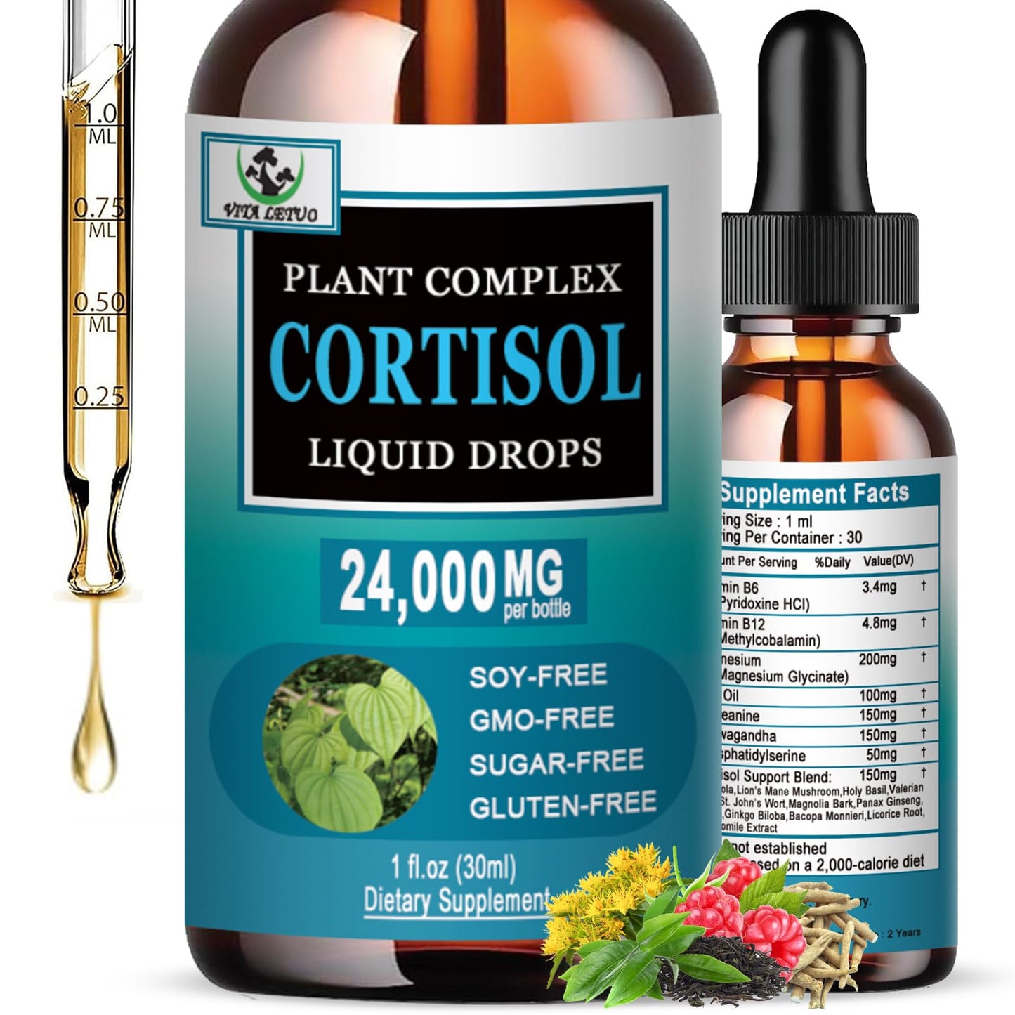 Cortisol Supplement for Women - 19-in-1 Liquid Drops with Ashwagandha, Magnesium, L-Theanine, Phosphatidylserine - High Absorption & Hormone Balance (Non-GMO)