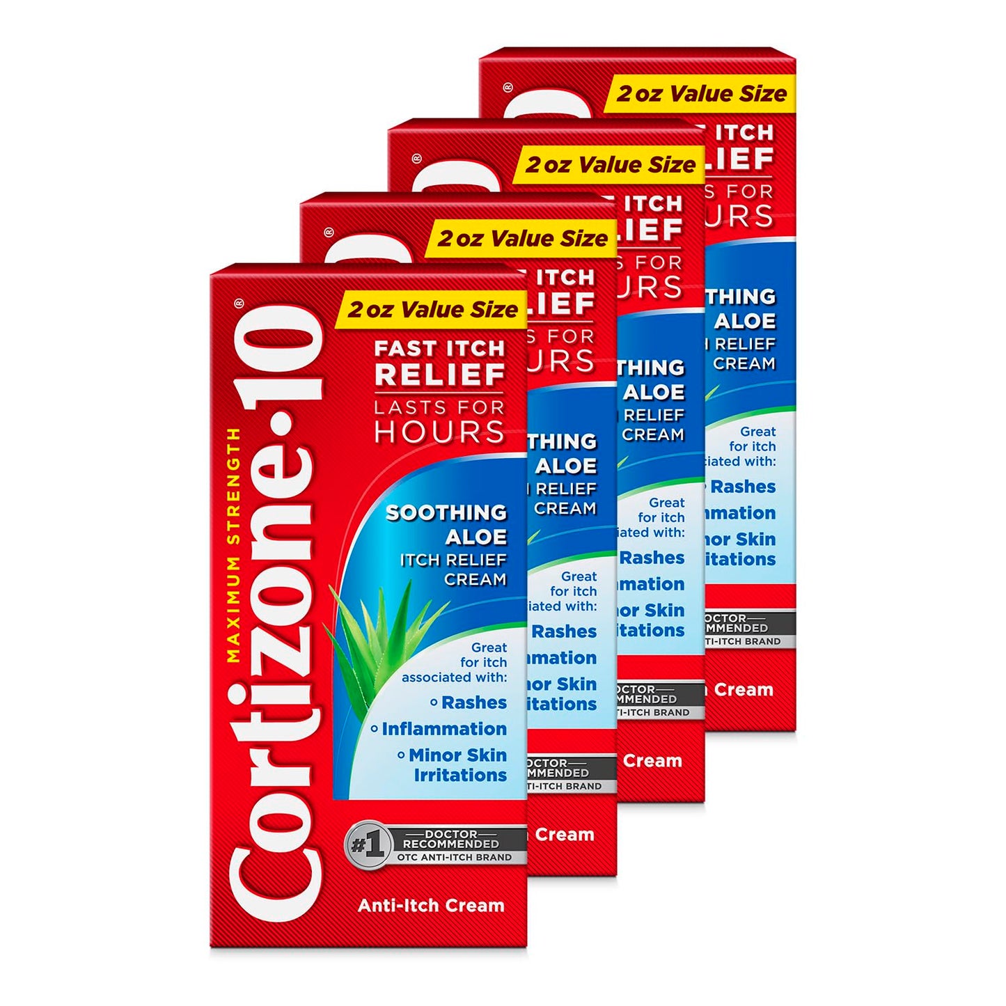 Cortizone-10 Maximum Strength Soothing Aloe Itch Relief Cream, 1% Hydrocortisone, 4 x 2 oz