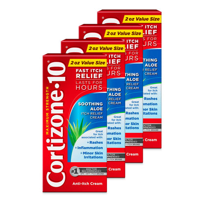 Cortizone-10 Maximum Strength Soothing Aloe Itch Relief Cream, 1% Hydrocortisone, 4 x 2 oz