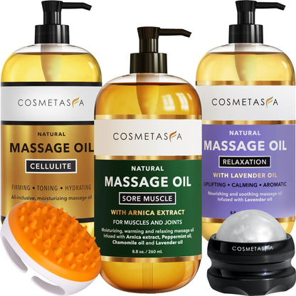 Cosmetasa Body Massage Oil Therapy Kit – Arnica & Lavender Oil | Anti-Cellulite & Spa Gift Set