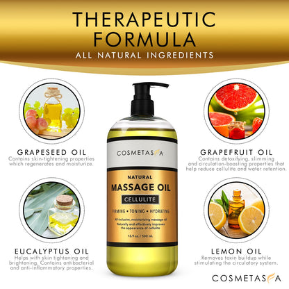 Cosmetasa Cellulite Massage Oil with Massager Mitt - 100% Natural, 16.9 oz