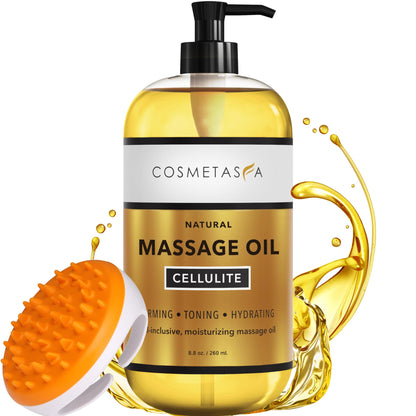 Cosmetasa Cellulite Massage Oil with Massager Mitt - 8.8 oz | Natural & Absorbent