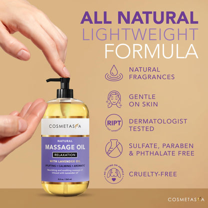 Cosmetasa Lavender Massage Oil with Roller – All Natural, Cruelty-Free Spa-Quality Skin Therapy Oil (8.8 oz)