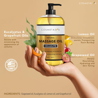 Cosmetasa Massage Oil Kit - Anti-Cellulite Spa Set with Coffee Scrub & Gloves