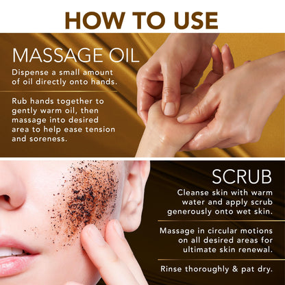 Cosmetasa Massage Oil Kit - Anti-Cellulite Spa Set with Coffee Scrub & Gloves