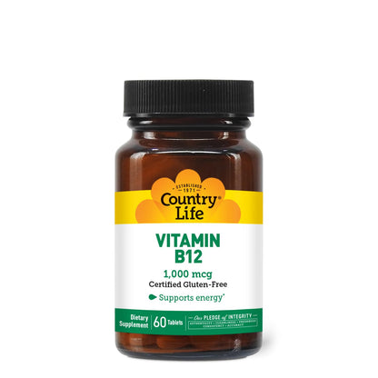 Country Life Vitamin B12 1000 mcg – Vegan, Gluten-Free, 60 Tablets (Pack of 2)