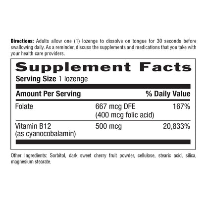 Country Life Vitamin B12 with Folate 500mcg – 100 Lozenges | Gluten Free, Vegan, Halal (Pack of 2)
