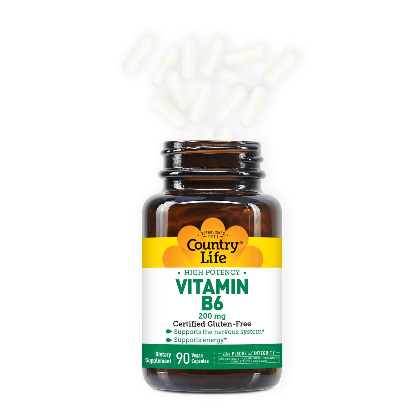 Country Life Vitamin B-6 200 mg High Potency – 90 Vegan Capsules (Pack of 2) | Gluten Free, Vegan, Halal
