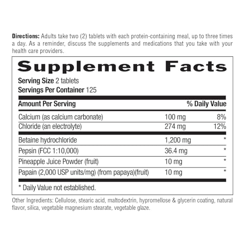 Country Life Betaine HCl with Pepsin 600 mg - 250 Tablets (Pack of 2)